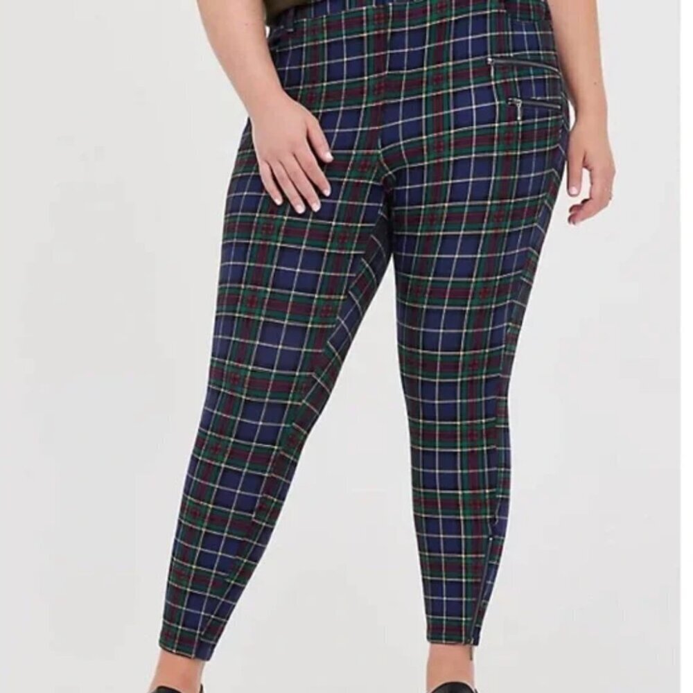Torrid Pants Ponte Ankle Zip Skinny Pant Tartan Plaid Blue Red New Plus Size 30